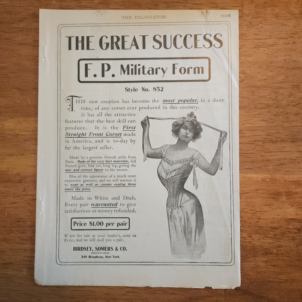 Antique 1901 Corset Advertisement Paper Magazine Spread The Delineator